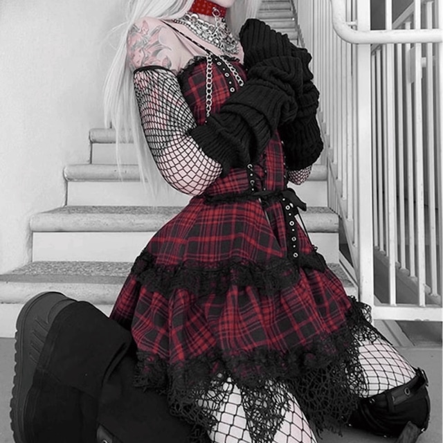 ロリータファッション通販 SEASONZ パンク チェック柄 ジャンパースカート ガーリー 甘め ロマンティック ゆめかわ ロリータファッション lolita