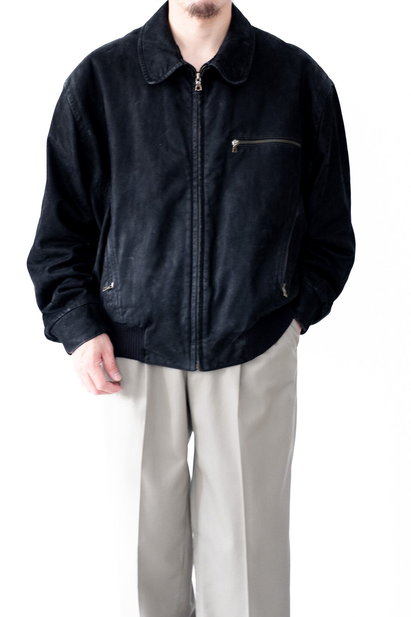 【売り切り価格】seraphin レザーフライトジャケット 黒 46 鹿革 90's] 