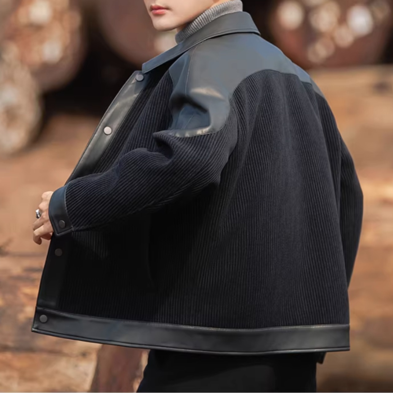 ボタンフロント ヒップ丈ジャケット af0387