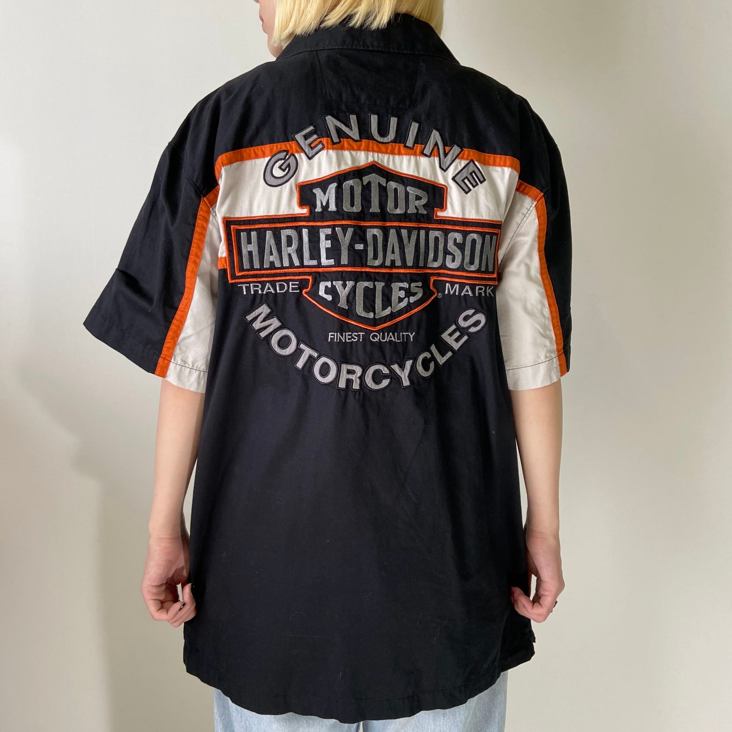 Harley-Davidson ハーレーダビッドソン バックロゴ刺繍 開襟 半袖 ...