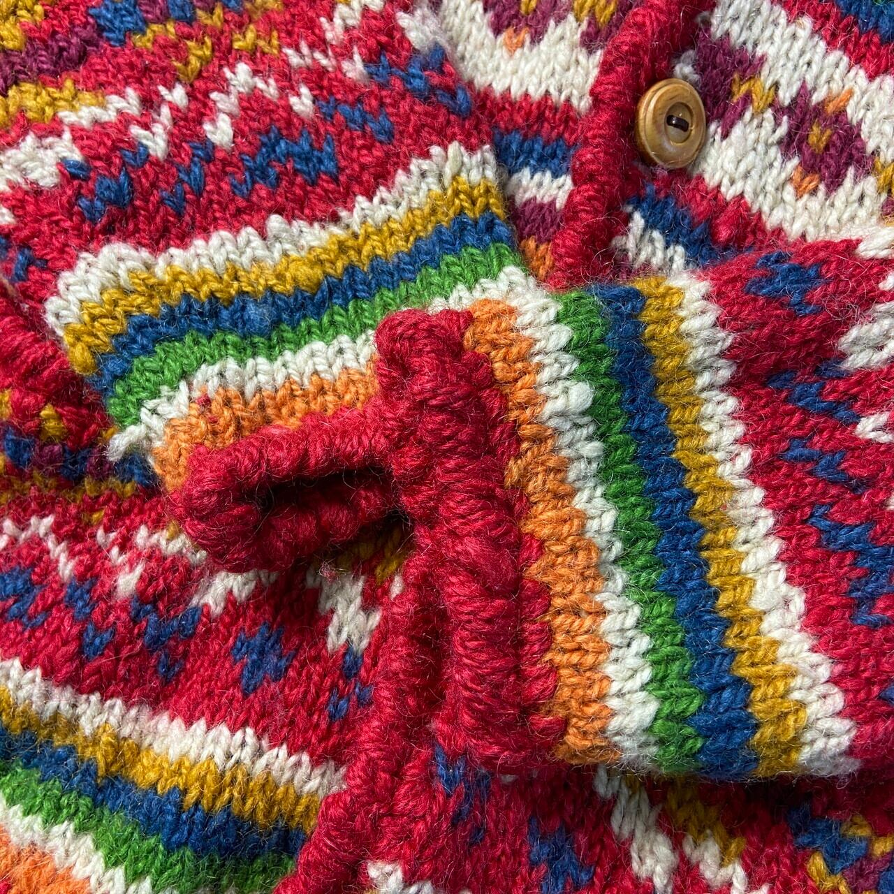 EXPRESS TRICOT ハンドニット 総柄 ウール カーディガン レディースS 