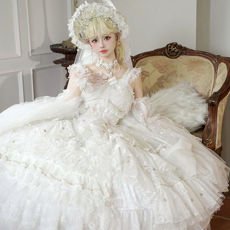 サブカル 服 地雷系 通販 スイートロリィタ ロリィタドレス 花嫁衣裳 白無垢 ウエディング衣装 シフォン ジャンパースカート 猫妖精 エレガント イベント 結婚式 前撮り衣装 撮影会衣装