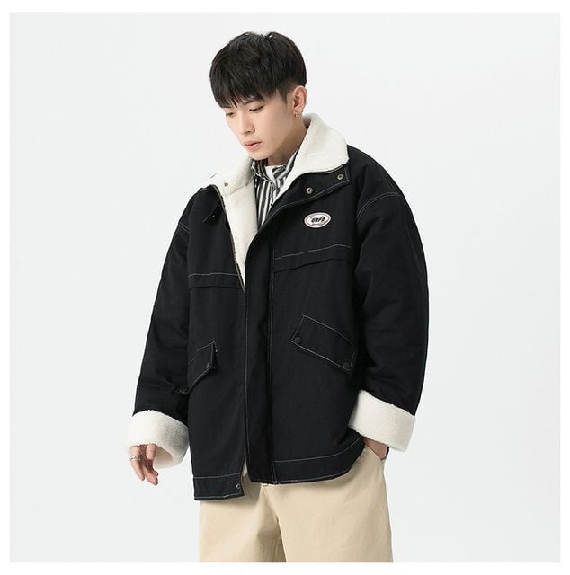 予約販売】ブルゾン アウター ブラック カーキ 襟ボア ストリート 冬