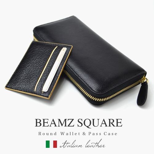 BEAMZ　SQUARE（ビームズスクエア) イタリアンレザーラウンドF長財布 革 本革 人気 長財布 ブランド 黒 ブラック 20代 30代 40代 50代 60代 70代 大きい 大きい財布 携帯電話収納