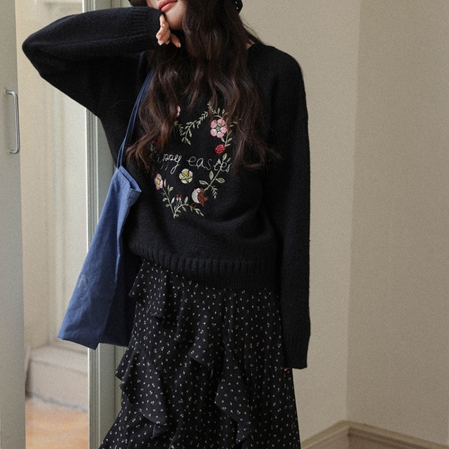 flower-embroidered knit　J00443