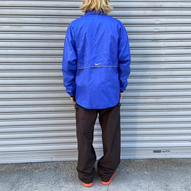『送料無料』NIKE ハーフジップナイロンジャケット 90s M ブルー スウォッシュロゴ