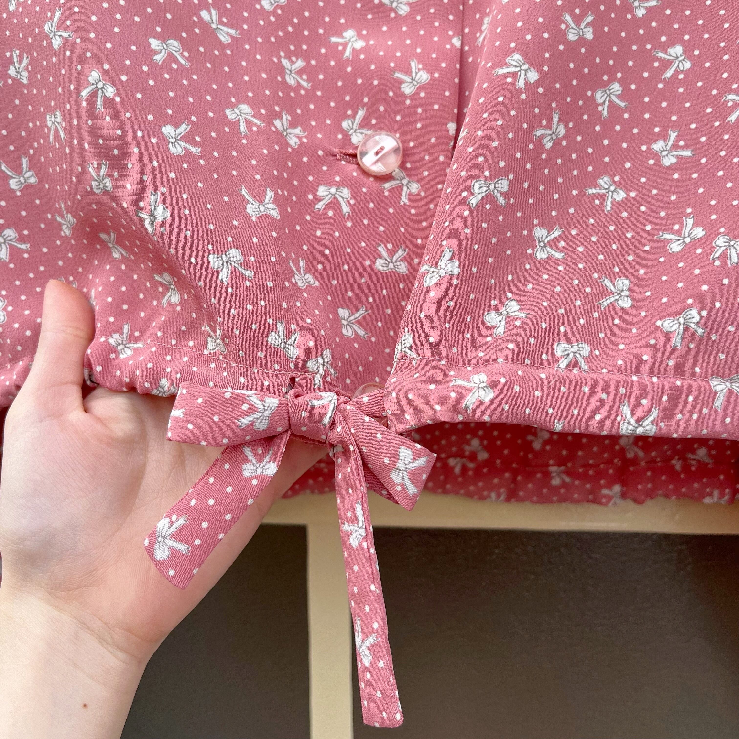 mini ribbon dot pink blouse