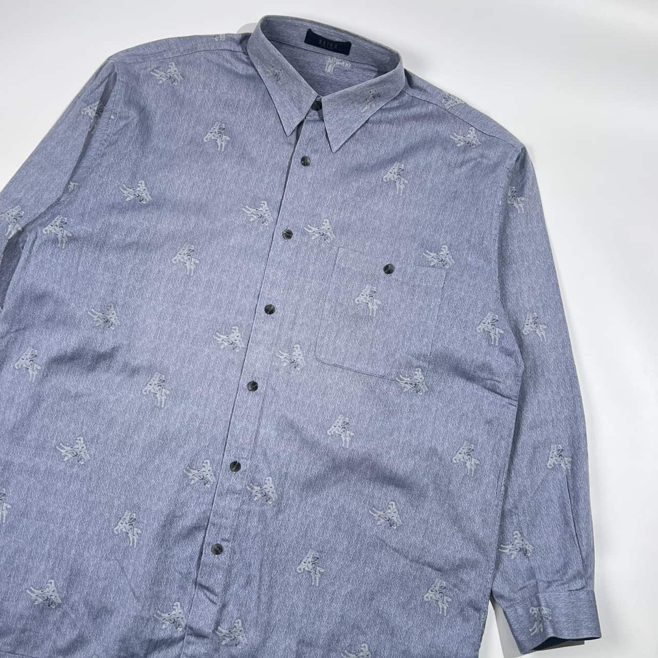 RAIKA ライカ 騎士 ウマ 総柄 長袖シャツ LL/くすみブルー系 メンズ