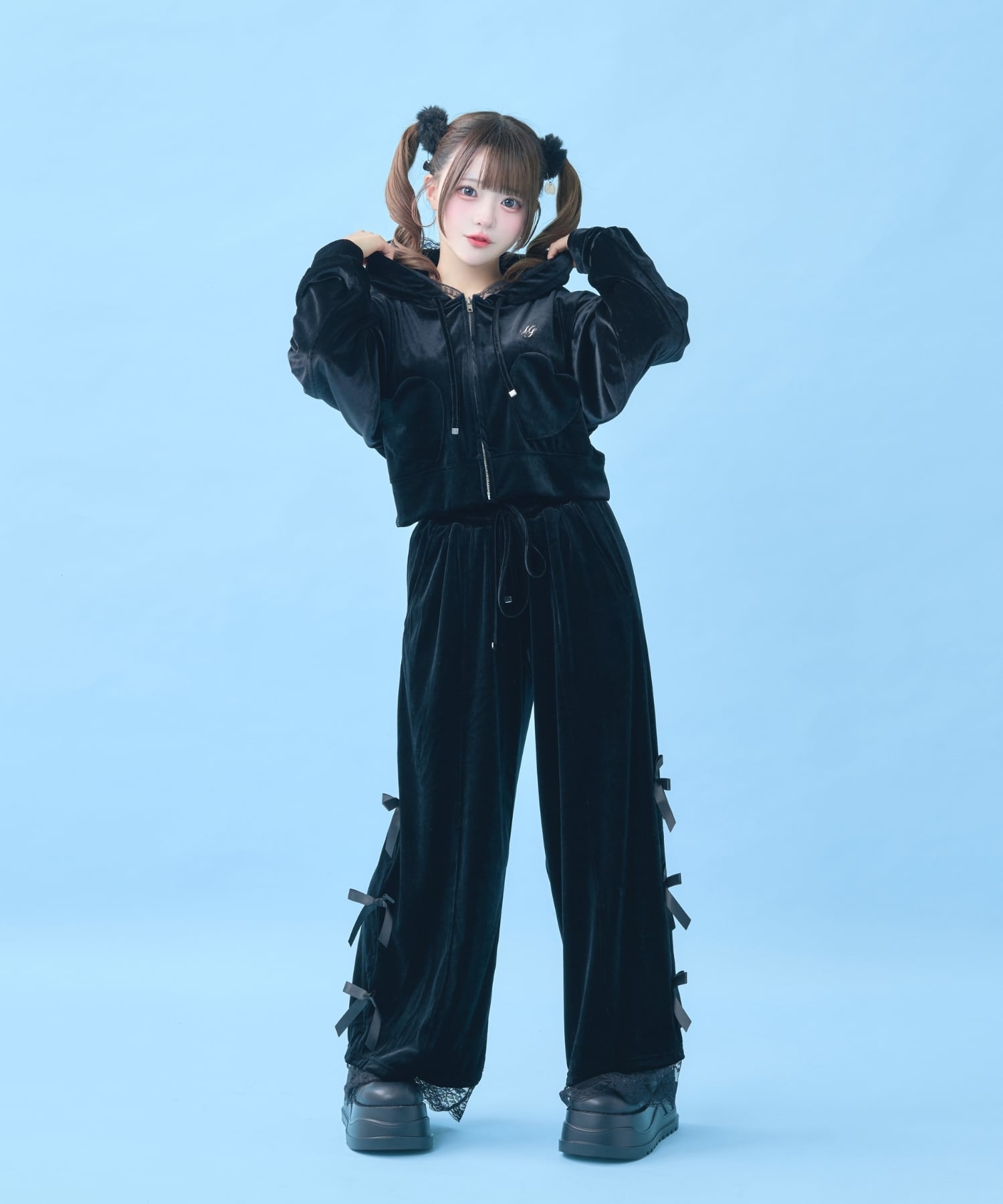 お嬢ベロアセットアップ(ブラック) | Hauls