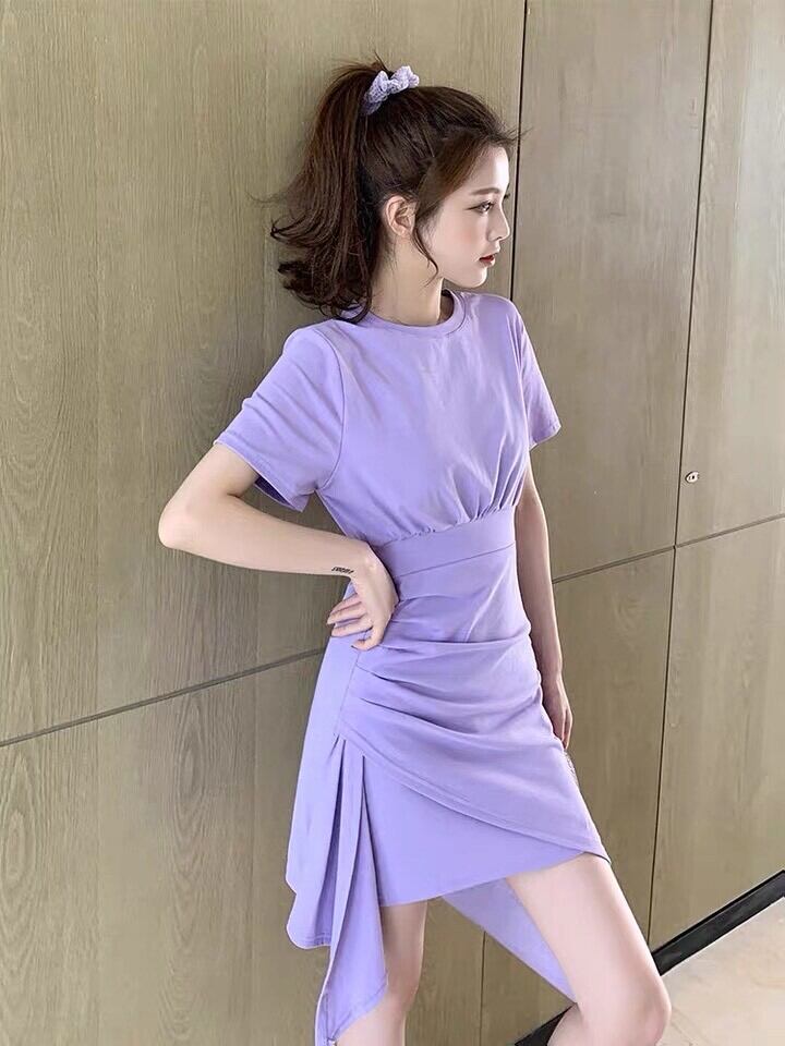 22春夏 細見え 超可愛い アシメ ワンピース ライトパープル ブラック S Xl Ib Sweet By Qoosilk