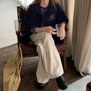 corduroy wide-leg pants with heart embroidery　J00229