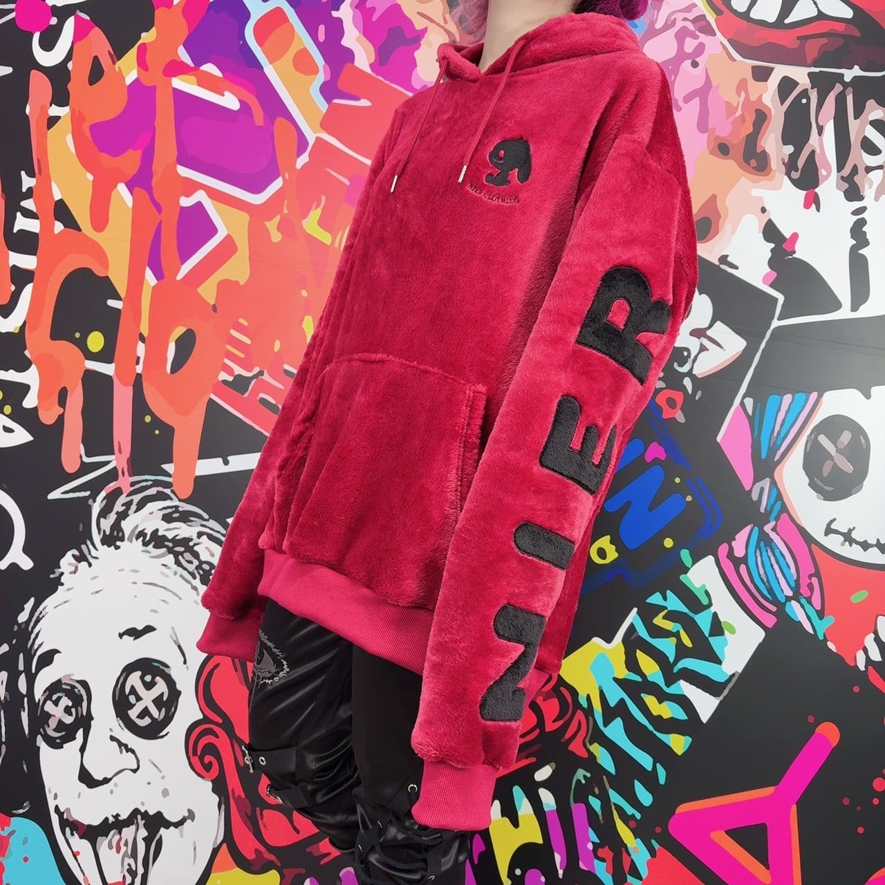 NIER BACK BIG LOGOふわもこHOODIE【Xmas RED】 | NIER CLOTHING
