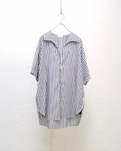 METHO - Open collor flat shirt shortsleeve : Blue stripe
