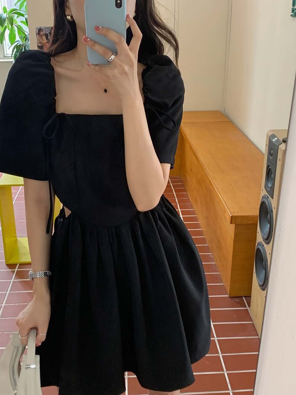 ハートウェストドレス サマーカラースリーブスカート レース 夏物 レースアップ ピュア ビッグFスモールZ韓国17812096054