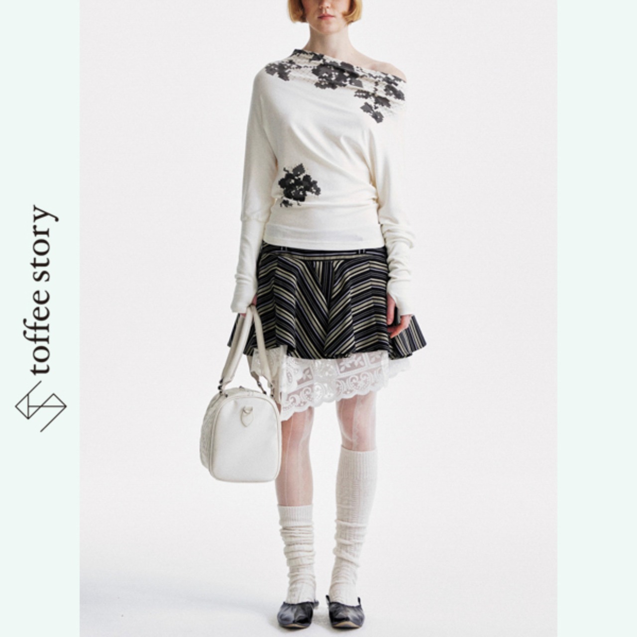 ピクセルフラワーボートネックトップス 《B0020》