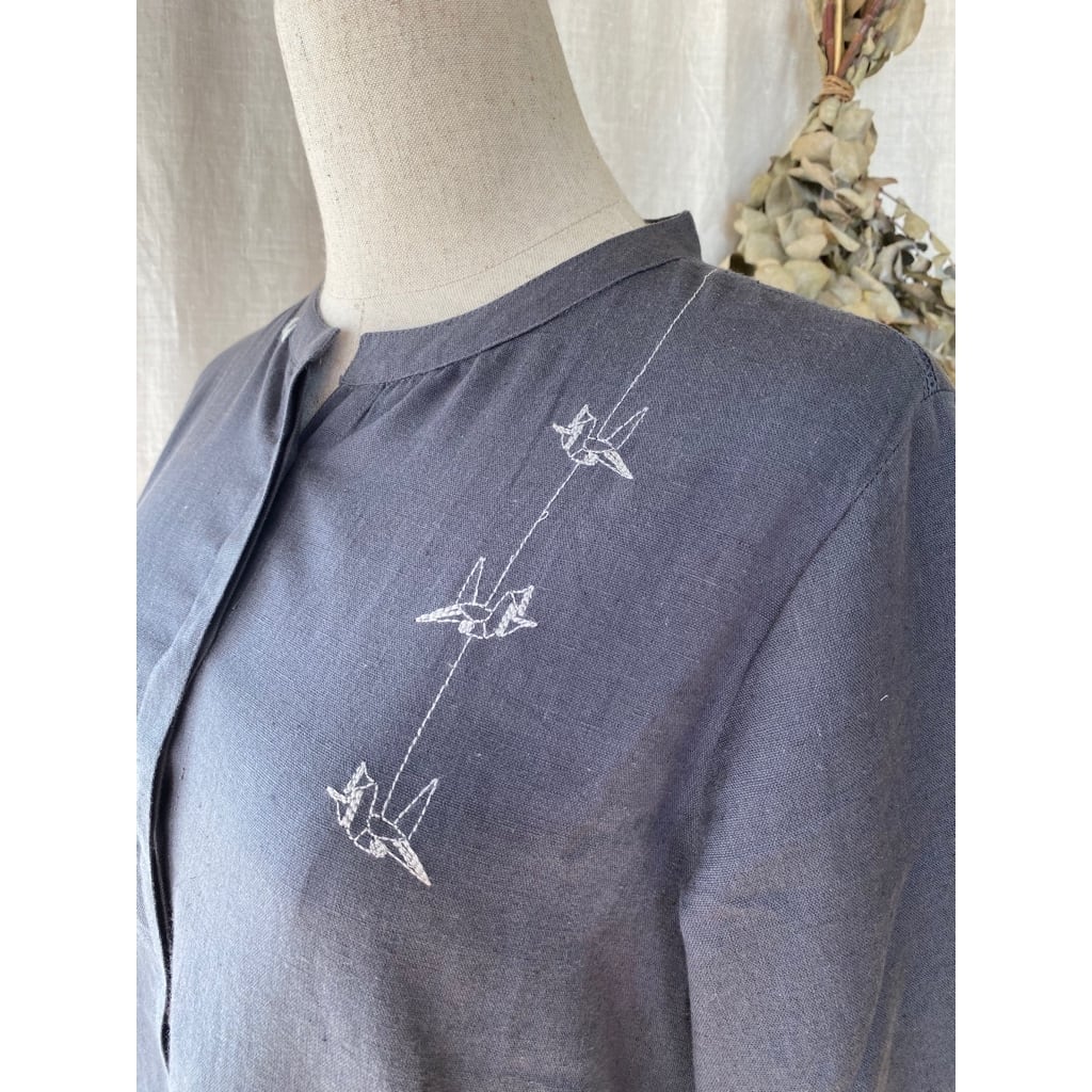 Partial Embroidery Kurta 鶴刺繍 コットン クルタ インド クルタ