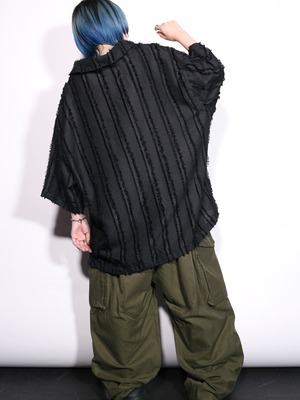 XXL fringe stripe open collar shirt