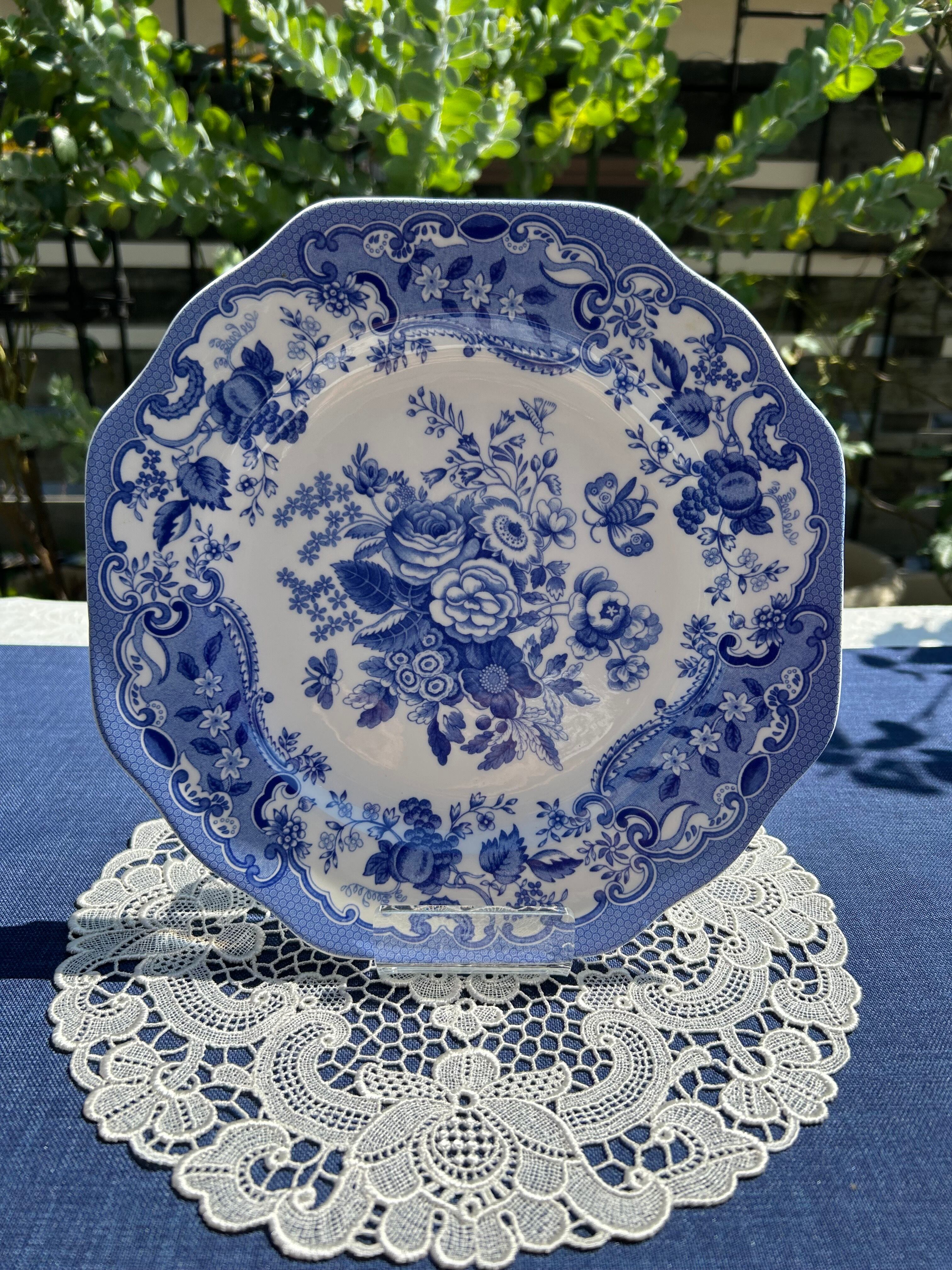 SPODE社　ブルールームコレクション　"BRUE ROSE" ヘキサゴンディッシュ