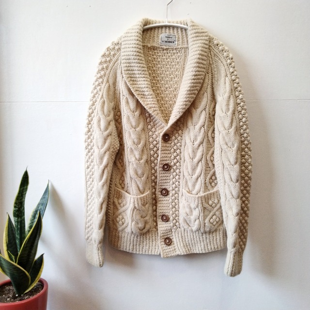 Aran Knit Cardigan Shawl Collar