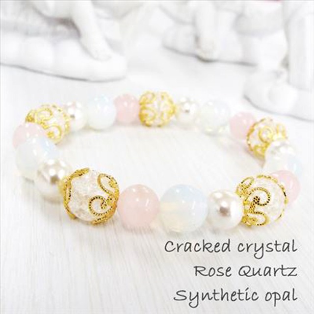 【恋愛運最強アップ】クラック水晶・オパール・ローズクォーツ ブレスレット [10mm-8mm]