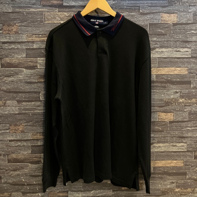 POLO SPORT COTTON  L/S  BLACK  POLO SHIRT (L)