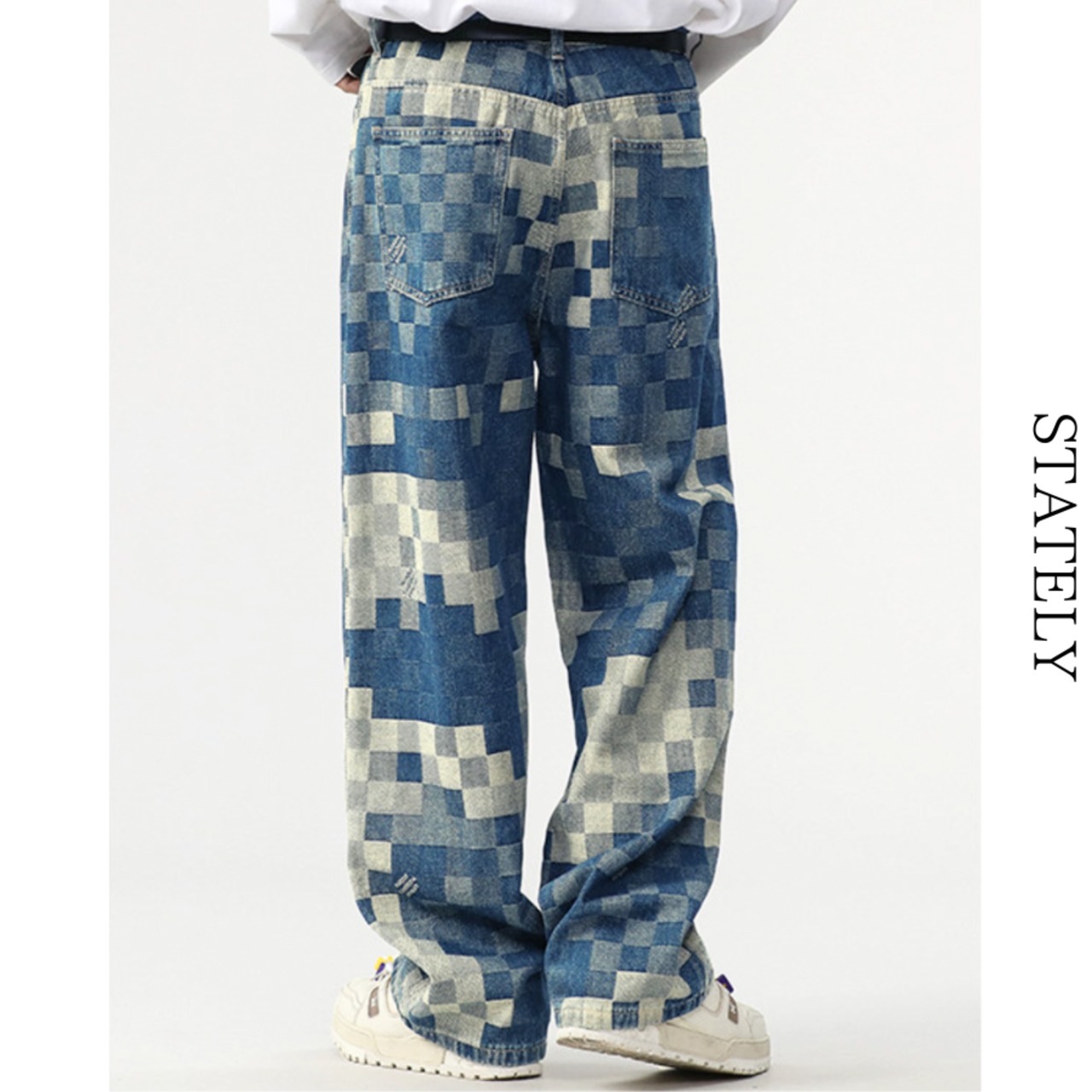 Check Patchwork Denim Pants_B63・画像2