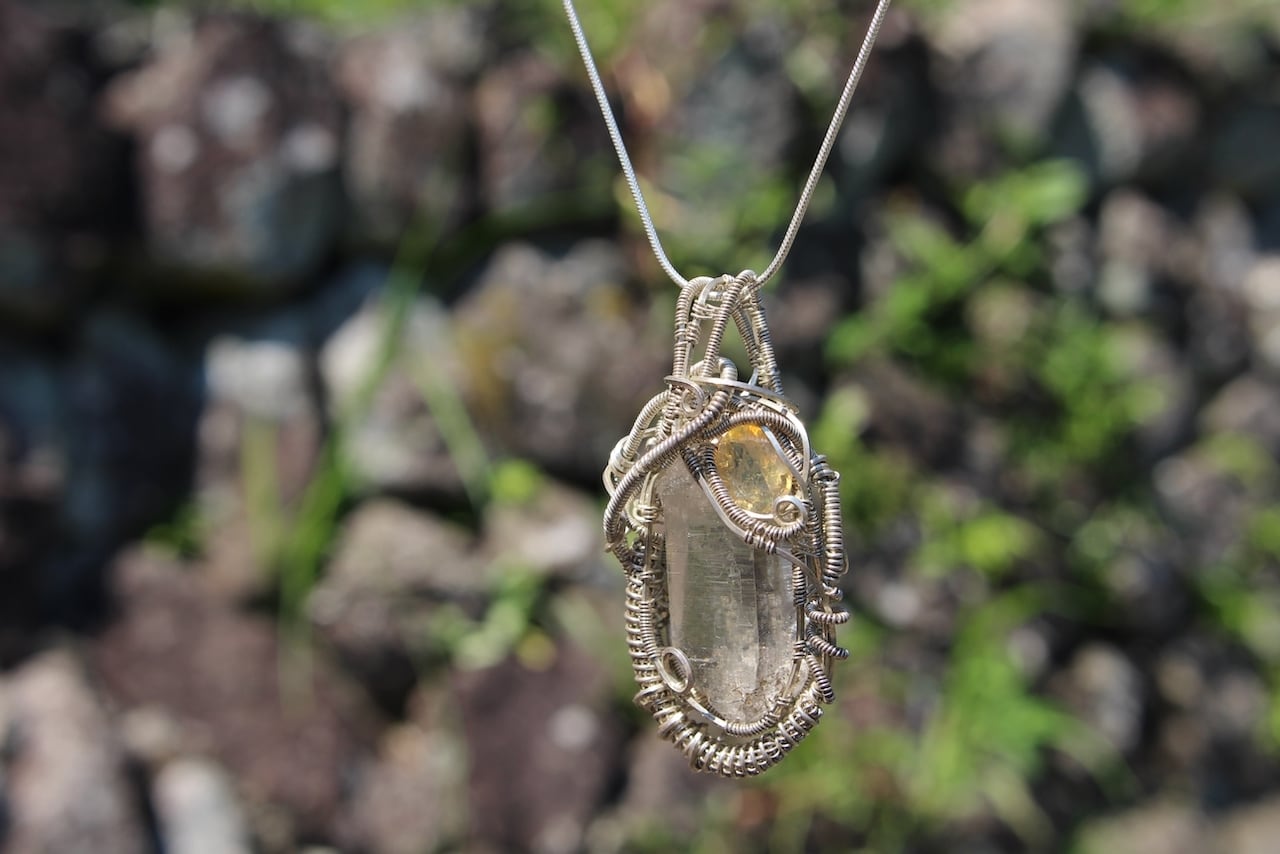 Ganesh himal Crystal & Crystal opal silver925 wirewrapping pendant