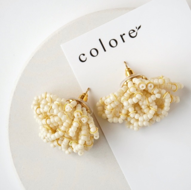 ビーズタッセルピアス・イヤリング｜ivory×yellow