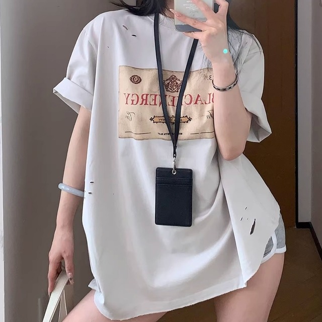 クラッシュデザインラベルモチーフプリントTシャツ 1col   R01833