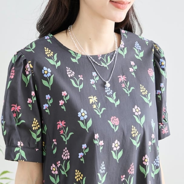 ティアードワンピース フラワーコットン N82-257 フリー TRUBE