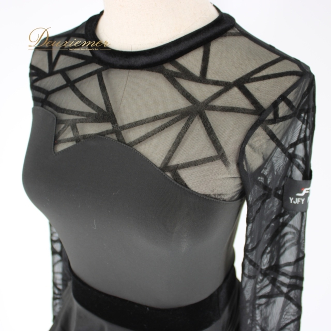 社交ダンス 衣装 ラテン スタンダード ドレス ワンピース レッスンウェア パーティドレス レディース YJFY ブラック系 黒 レース 長袖 107cm 着丈 ストレッチ ファスナー 伸縮性 女性用 おしゃれ パーティー ダンス用 体型カバー 上品 レディス ルーズフィット イベント用 フェミニン シンプル スタイリッシュ 通気性 体型別デザイン 特別な日 アシンメトリー