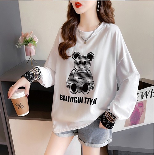 【秋冬新作】ファッションＴシャツ♪ホワイト/ブラック2色展開◆#sebotv-2k30177