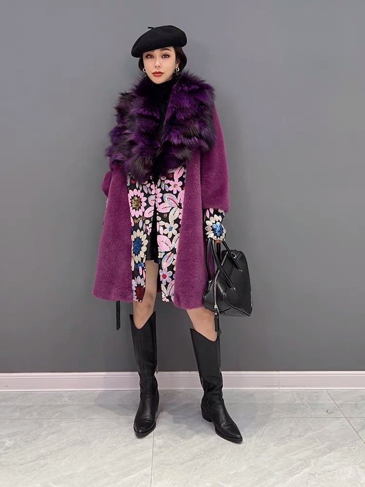 コート 紫 花柄 マダム エレガント ゴージャス ファーコート 毛皮