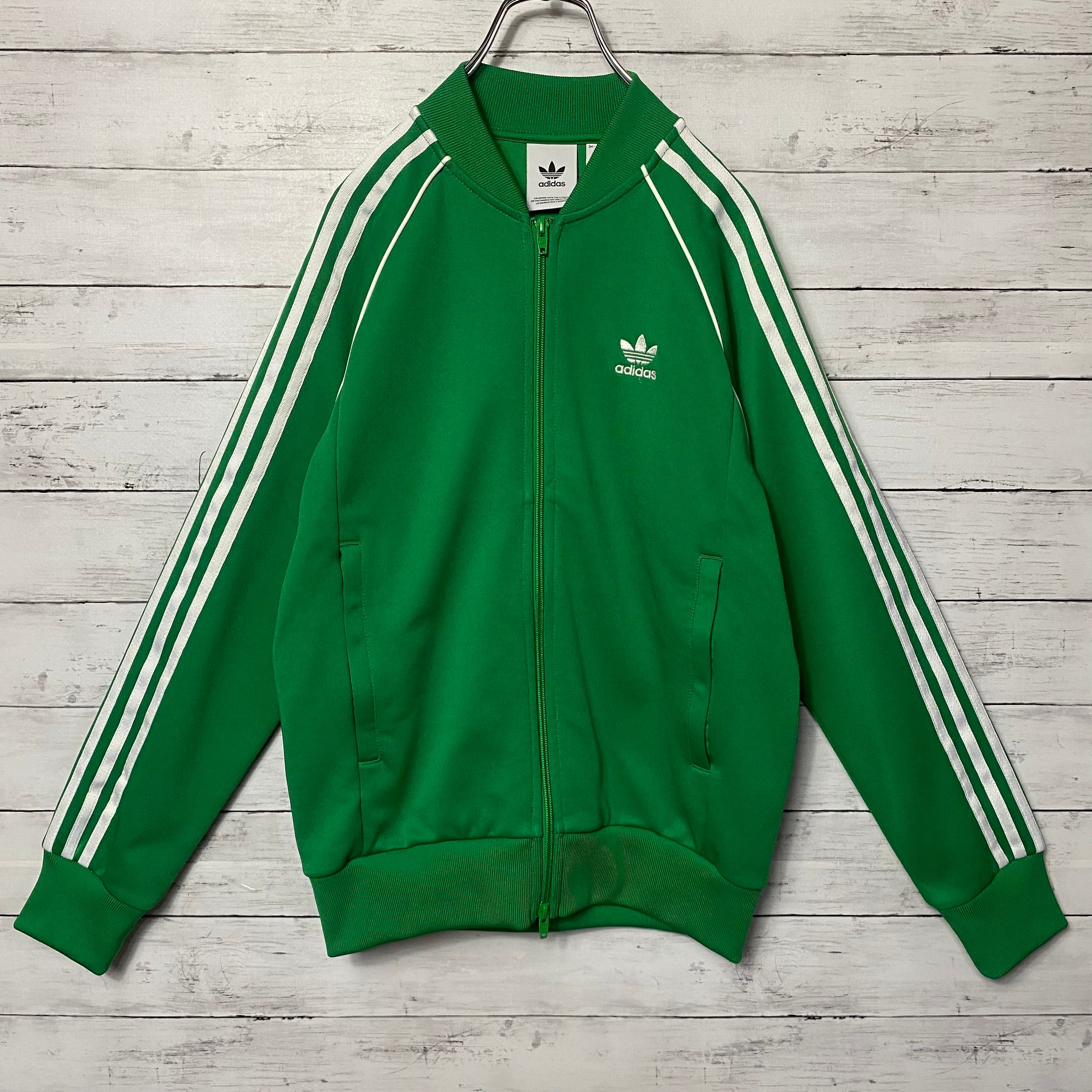 アディダス トラックジャケット M 緑 企業刺繍 ワンポイント トレフォイルロゴ