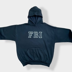 【FBI】80s 90s USA製 FBI 刺繍 ロゴ スウェット パーカー フーディー プルオーバー XL ビッグシルエット オーバーサイズ 黒 US古着