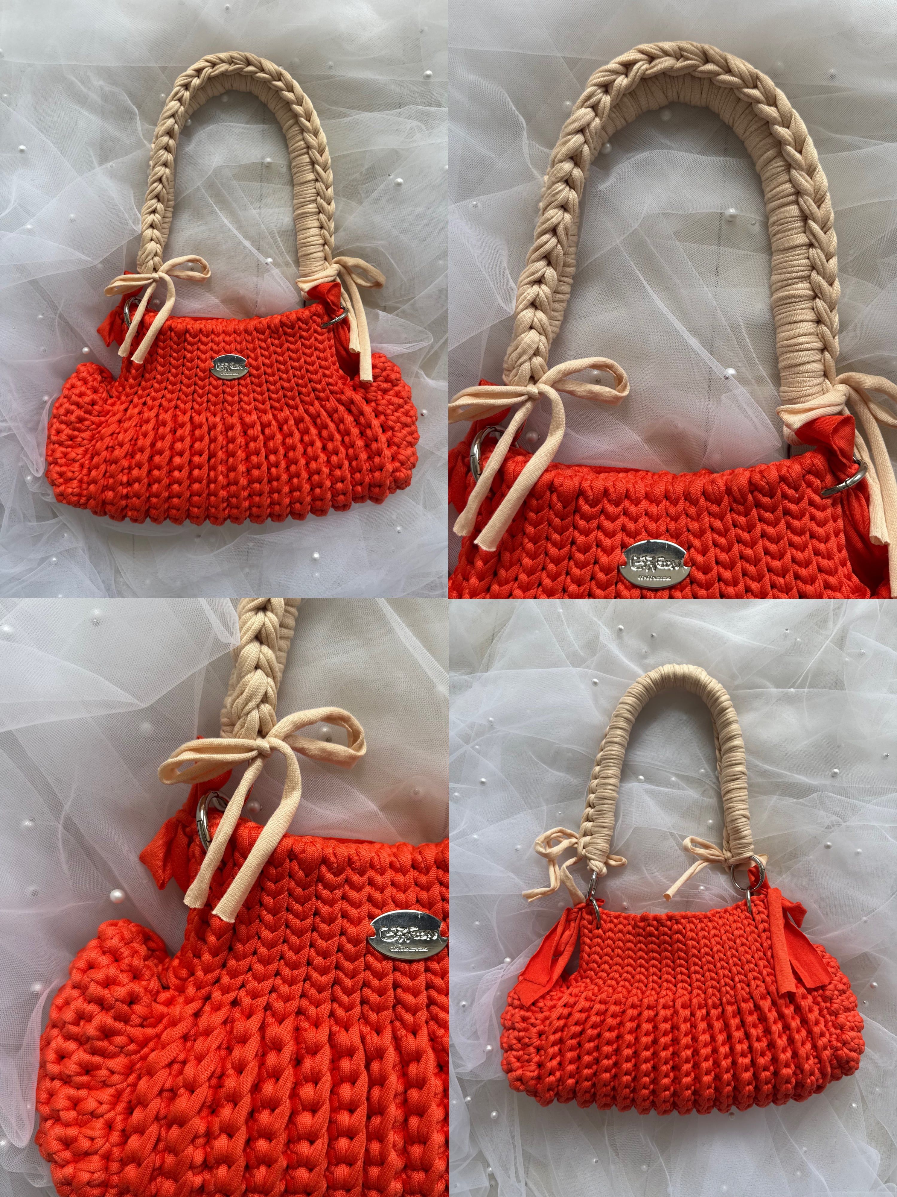 accordion small / tangerine×light beige