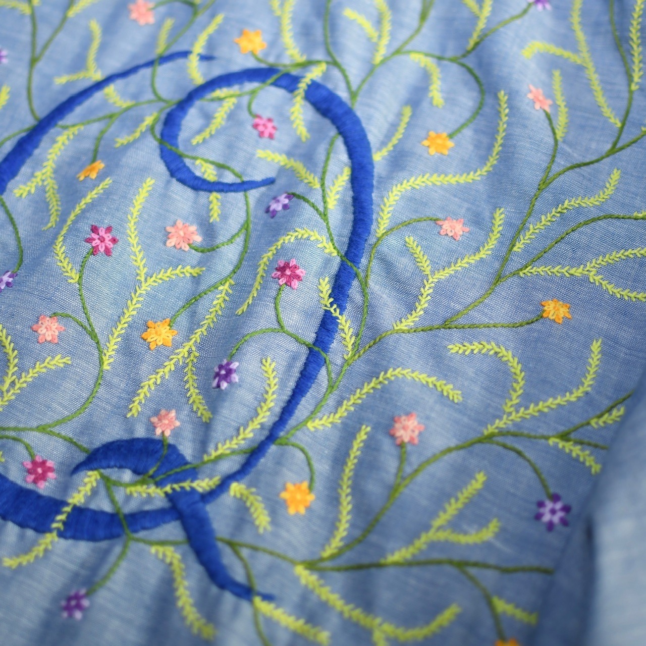 70's BIG MAC embroidery design chambray shirt