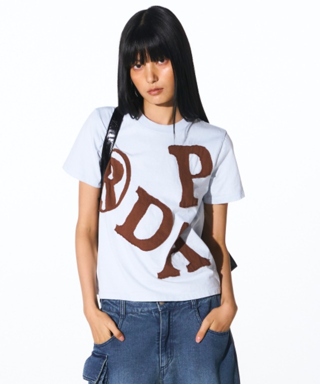 [PRENDA] PRDA BIG PATCH CREWNECK TEE SKY BLUE