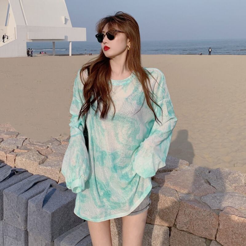 サマースタイルルーズラウンドネックトップス ロング 夏物 Oネック ハンチェンe94912013961