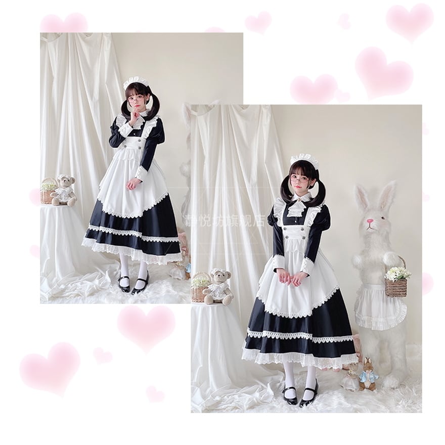 静悦坊 メイド服 4点セット コスプレ ハロウィン 文化祭 学園祭 コン