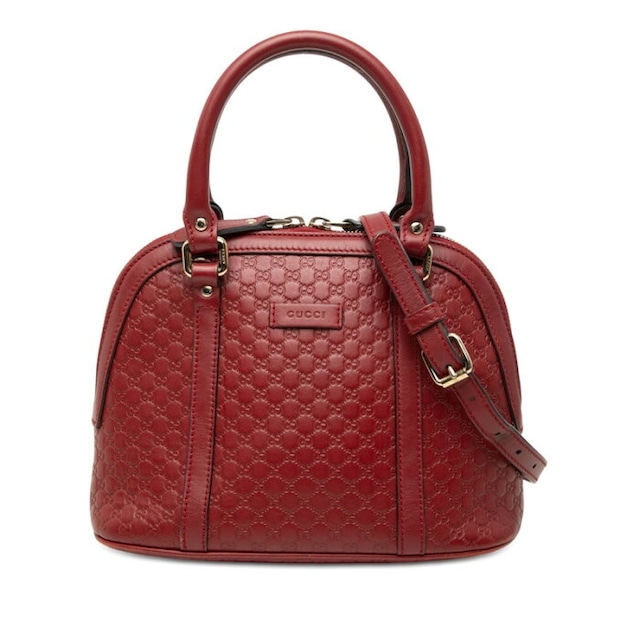 グッチ マイクログッチシマ ハンドバッグ ショルダーバッグ 2WAY 449654 レッド レザー レディース GUCCI 【中古】