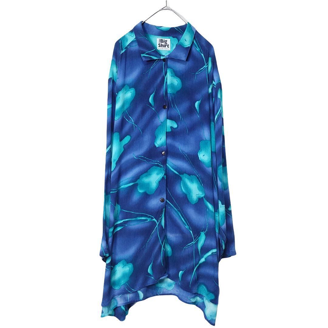 Blue oversized floral design vintage shirt