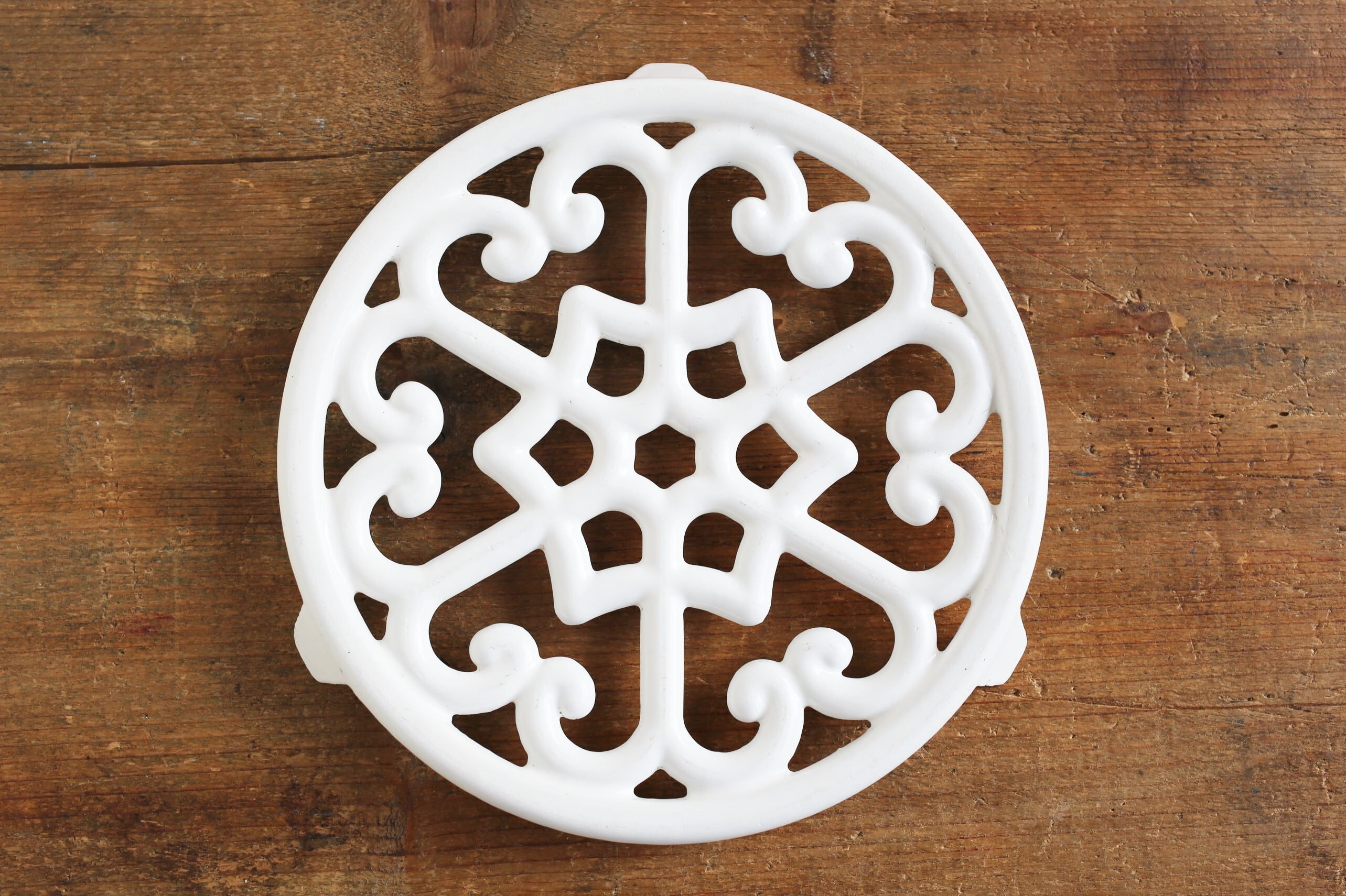 フランス アンティーク ヴィンテージ 鍋敷き トリベット 鋳物 アイアン製 ホワイト N-02063