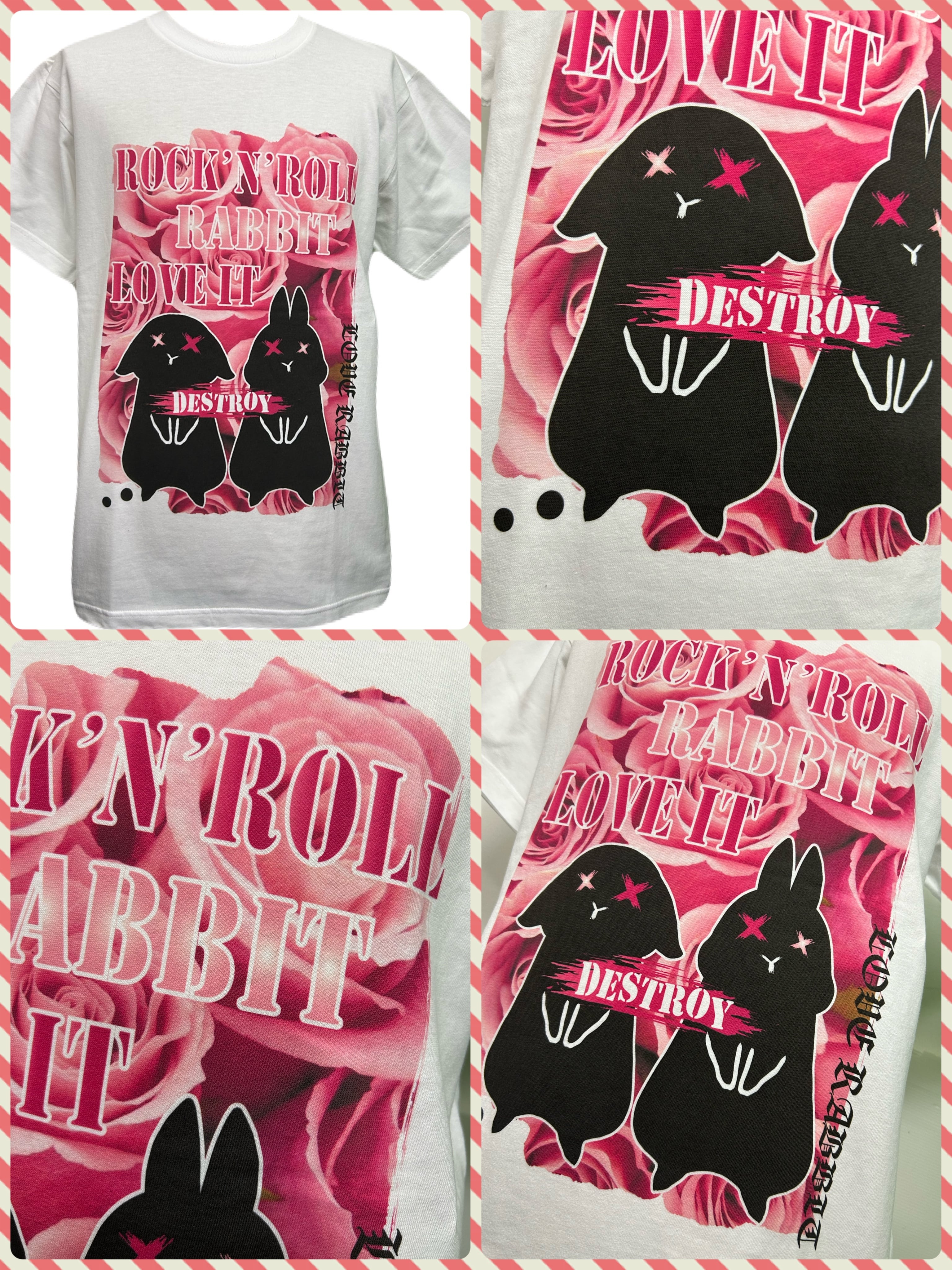 うさぎピンク薔薇Tシャツ うさぎTシャツ | ウサロック