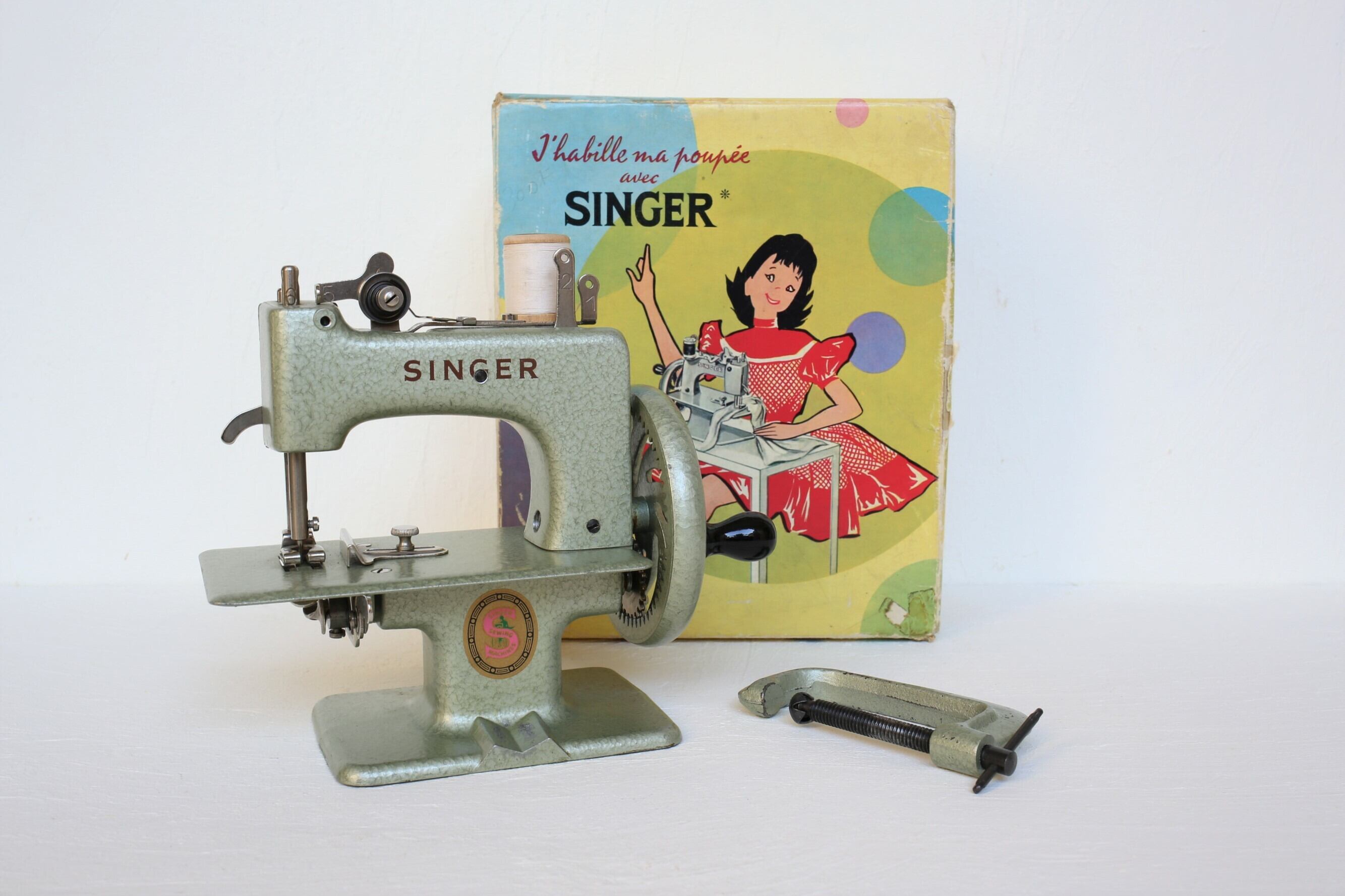 フランス アンティーク ヴィンテージ SINGER シンガー トイミシン グリーン 箱付き