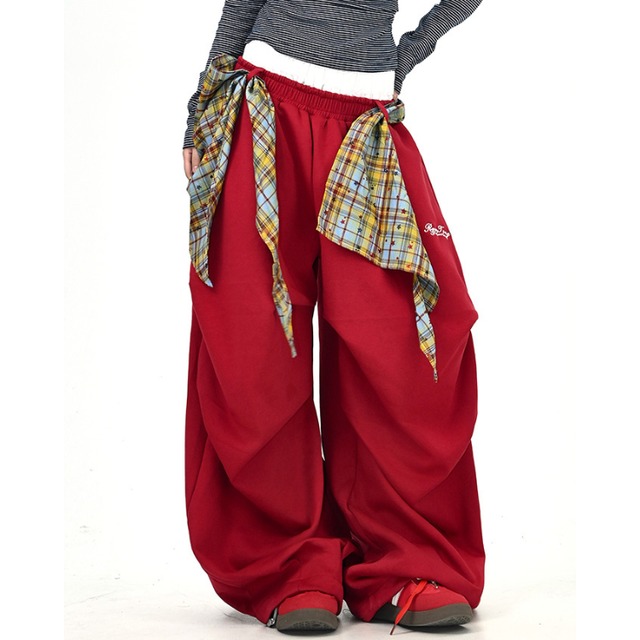 checked scarf wide leg pants　チェック柄スカーフワイドレッグパンツ　J1385