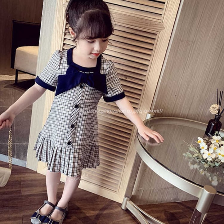 【90㎝-140㎝】ワンピース チェック柄 リボン プリーツ フォーマル 女の子 韓国子供服 子供服 | Q-toworld(キュートワールド)子供服| powered by BASE