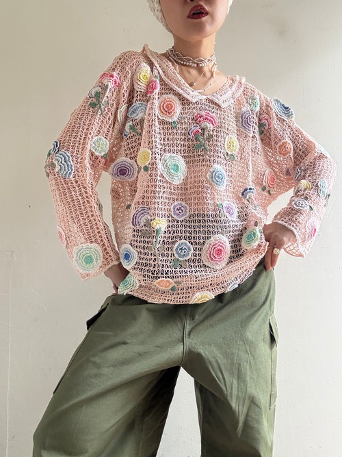 70s Deadstock "Lim's" Crochet Decorative Top