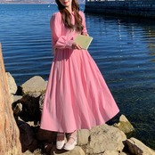 Sweet Pink Pleated Shirt Dress 5031