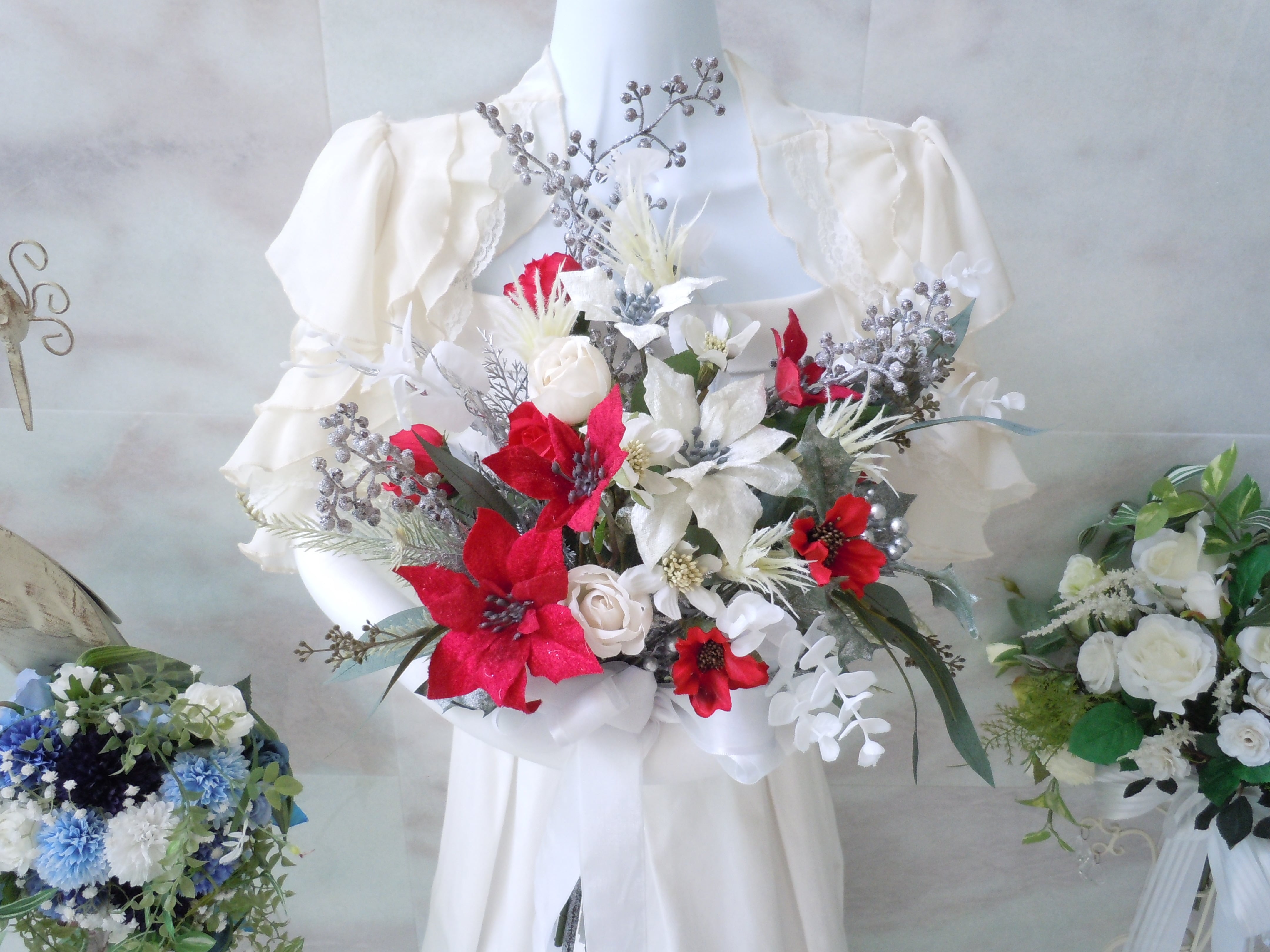 花　アートフラワーブーケ　　アートフラワー　ポインセチア　アイビー 花 アートフラワーブーケ アートフラワー ポインセチア アイビー